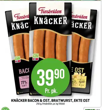 Kiwi Finsbråten Knäcker bacon & ost, bratwurst, ekte ost tilbud