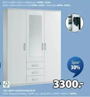 JYSK VELLERUP GARDEROBESKAP tilbud