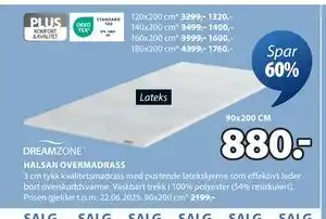 JYSK HALSAN OVERMADRASS tilbud