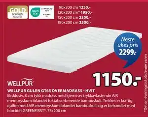 JYSK WELLPUR GULEN GT65 OVERMADRASS - HVIT tilbud