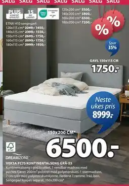 JYSK VEKSA PC75 KONTINENTALSENG GRÅ-23 tilbud