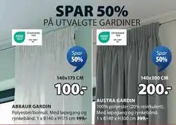 JYSK SPAR 50% PÅ UTVALGTE GARDINER tilbud
