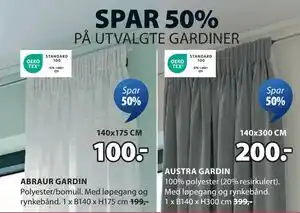 JYSK SPAR 50% PÅ UTVALGTE GARDINER tilbud
