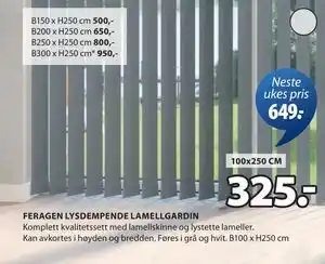 JYSK FERAGEN LYSDEMPENDE LAMELLGARDIN tilbud