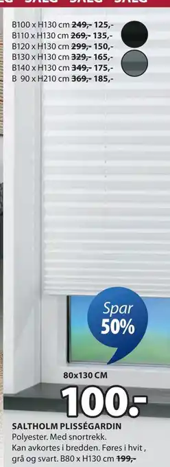 JYSK SALTHOLM PLISSÉGARDIN tilbud