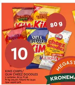 Coop Mega KIMS CHIPS/ OLW CHEEZ DOODLES tilbud
