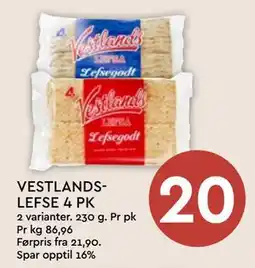 Coop Mega VESTLANDSLEFSE 4 PK tilbud