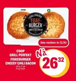 Coop Extra COOP GRILL PERFEKT FISKEBURGER CHEESY CHILI BACON tilbud