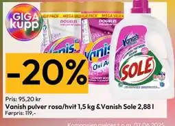 Gigaboks Vanish pulver rosa/hvit 1,5 kg & Vanish Sole 2,88 l tilbud