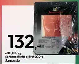 Gigaboks 600,00/kg. Serranoskinke skivet 220 g tilbud