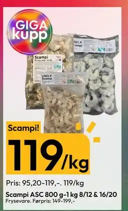 Gigaboks Scampi ASC 800 g-1 kg 8/12 & 16/20 tilbud