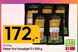 Gigaboks Pølser fra Vossakjøt 3 x 300 g tilbud