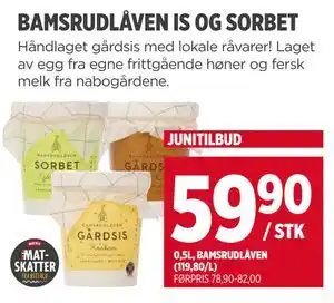 Meny BAMSRUDLÅVEN IS OG SORBET tilbud