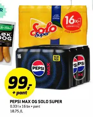 Bunnpris PEPSI MAX OG SOLO SUPER tilbud