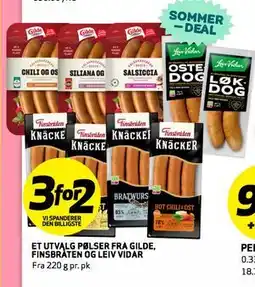 Bunnpris ET UTVALG PØLSER FRA GILDE, FINSBRATEN OG LEIV VIDAR tilbud