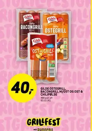 Bunnpris GILDE OSTEGRILL BACONGRILL M/OST OG OST & CHILI PØLSE tilbud