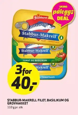Bunnpris STABBUR-MAKRELL FILET, BASILIKUM OG GROVHAKKET tilbud