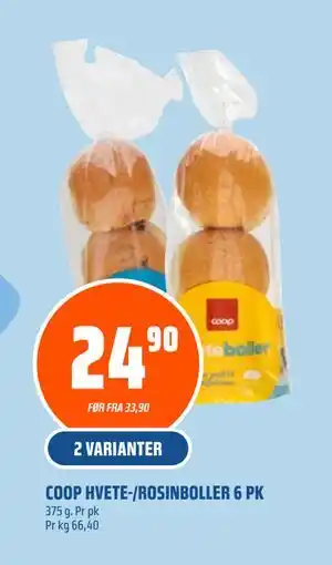 Coop Obs COOP HVETE-/ROSINBOLLER 6 PK tilbud