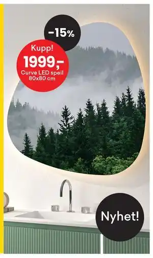 Right Price Tiles Curve LED speil 80x80 cm tilbud