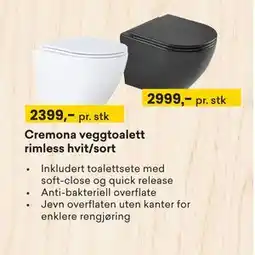 Right Price Tiles Cremona veggtoalett rimless hvit/sort tilbud