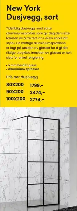 Right Price Tiles New York Dusjvegg, sort tilbud