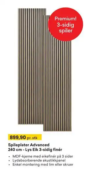 Right Price Tiles Spileplater Advanced 240 cm - Lys Eik 3-sidig finér tilbud