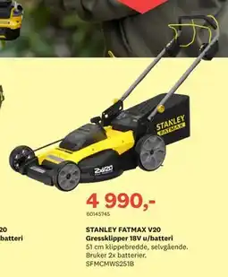 Bygger'n STANLEY FATMAX V20 Gressklipper 18V u/batteri tilbud