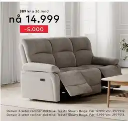 Skeidar Denver 3-seter recliner elektrisk tilbud