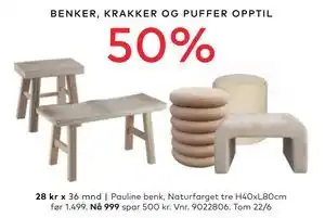 Skeidar Pauline benk tilbud