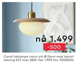 Skeidar Caroll taklampe natur eik tilbud