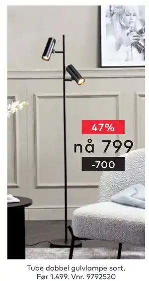 Skeidar Tube dobbel gulvlampe sort tilbud