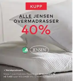 Skeidar ALLE JENSEN OVERMADRASSER tilbud