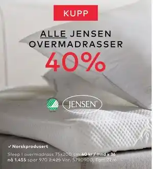 Skeidar ALLE JENSEN OVERMADRASSER tilbud