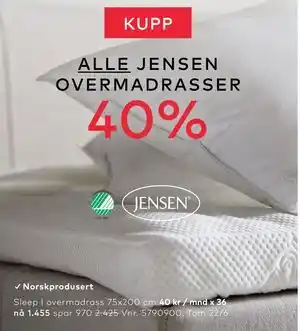 Skeidar Sleep I overmadrass 75x200 cm tilbud
