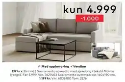 Skeidar Sacramento sovesofa med sjeselong tilbud