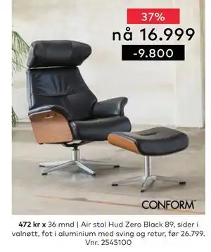 Skeidar Air stol Hud Zero Black 89 tilbud