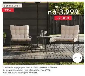 Skeidar Clarion loungegruppe med 2 stoler tilbud