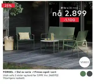 Skeidar Utah sofa 2 stoler og bord tilbud