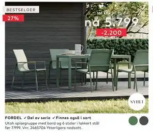 Skeidar Utah spisegruppe med bord og 6 stoler tilbud