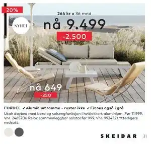 Skeidar Utah daybed med bord og solsengfunksjon tilbud