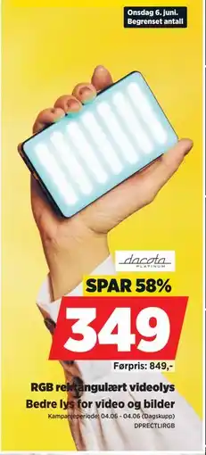POWER RGB rektangulært videolys tilbud