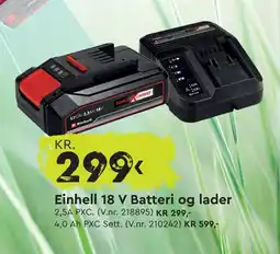Mekk Einhell 18 V Batteri og lader 2,5A PXC. (V.nr. 218895) KR 299,- tilbud