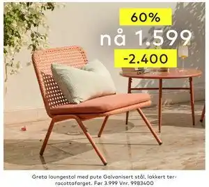 Skeidar Greta loungestol tilbud