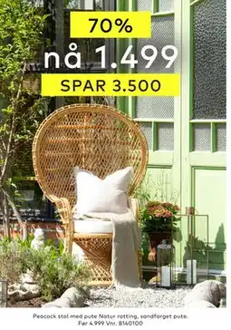 Skeidar Peacock stol med pute tilbud