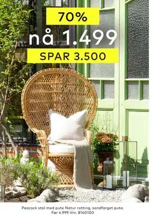 Skeidar Peacock stol med pute tilbud