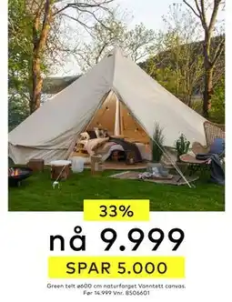 Skeidar Green telt ø600 cm naturfarget Vanntett canvas tilbud