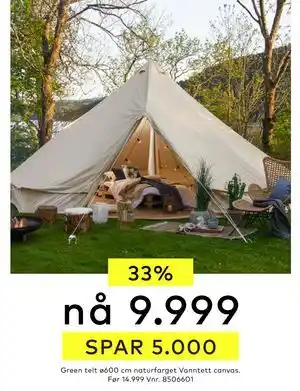 Skeidar Green telt ø600 cm naturfarget Vanntett canvas tilbud