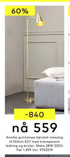 Skeidar Annika gulvlampe tilbud