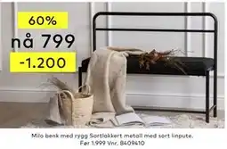 Skeidar Milo benk med rygg tilbud