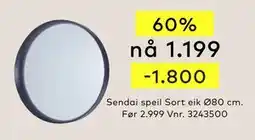 Skeidar Sendai speil Sort eik Ø80 cm tilbud
